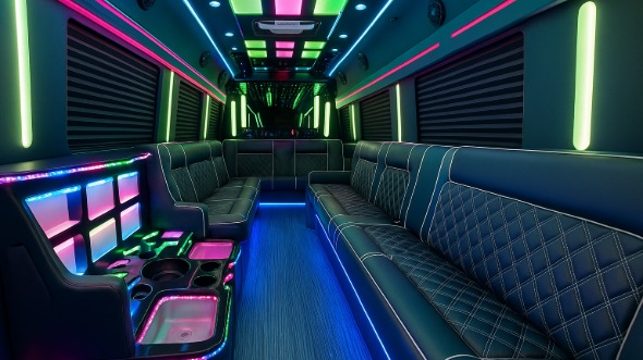Interior of Sunrise Manor Party Bus Company's 50 Passenger Party Bus in Sunrise Manor